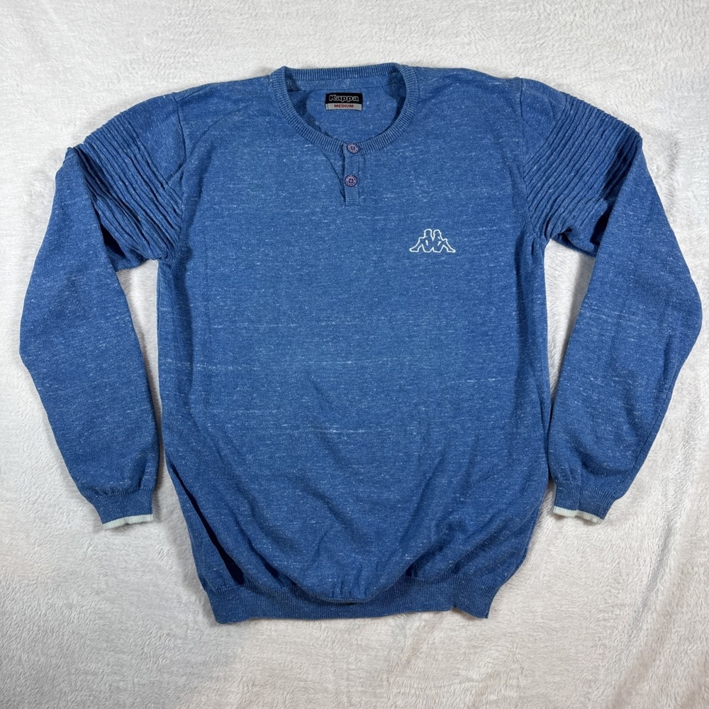 90s Vintage Kappa SW‎ Ripple Sweater 100% Cotton Blue Women's Long Sleeve